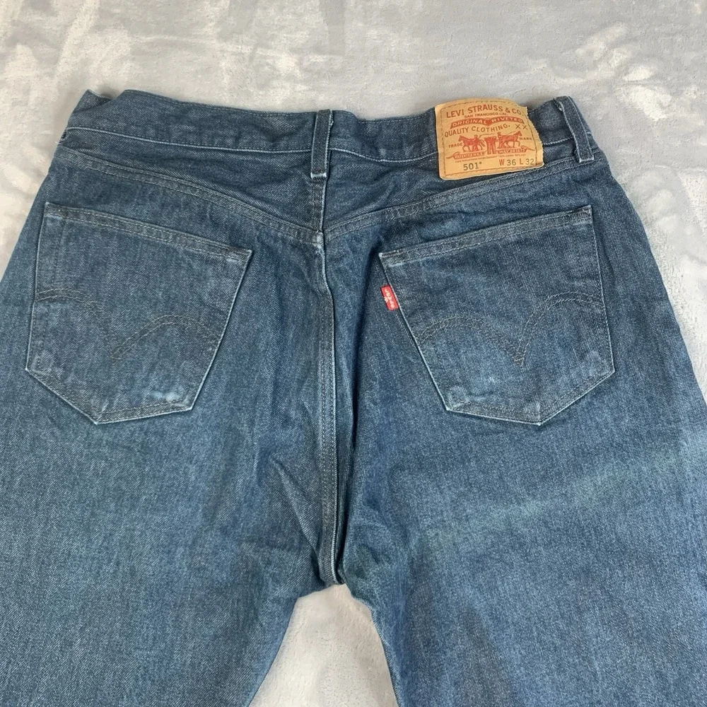 Levi's 501 Straight Fit Jeans W36 L32 Blue Hemmed‎ To Fit 27